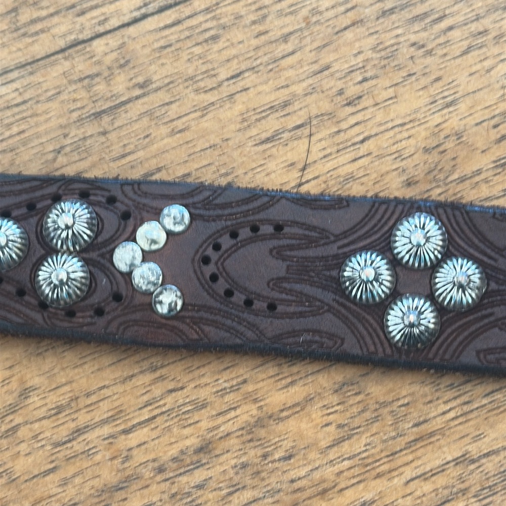 Campomaggi lazer cut tooled studded leather belt. New with tags from Sundance. - Picture 4 of 13